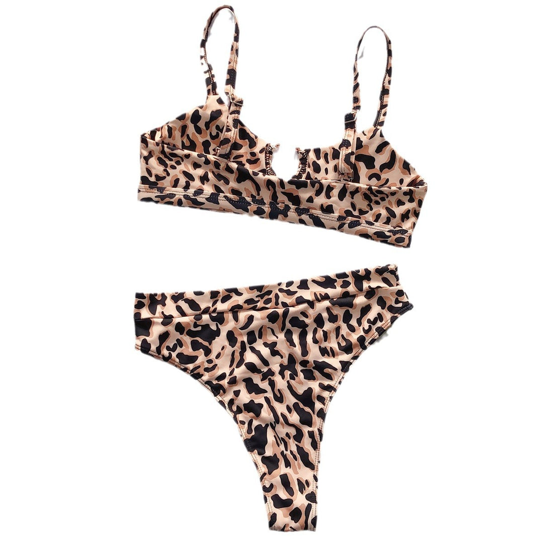 Damen Hochtailliertes Bikini-Set mit stylischem Leopardenmuster EB