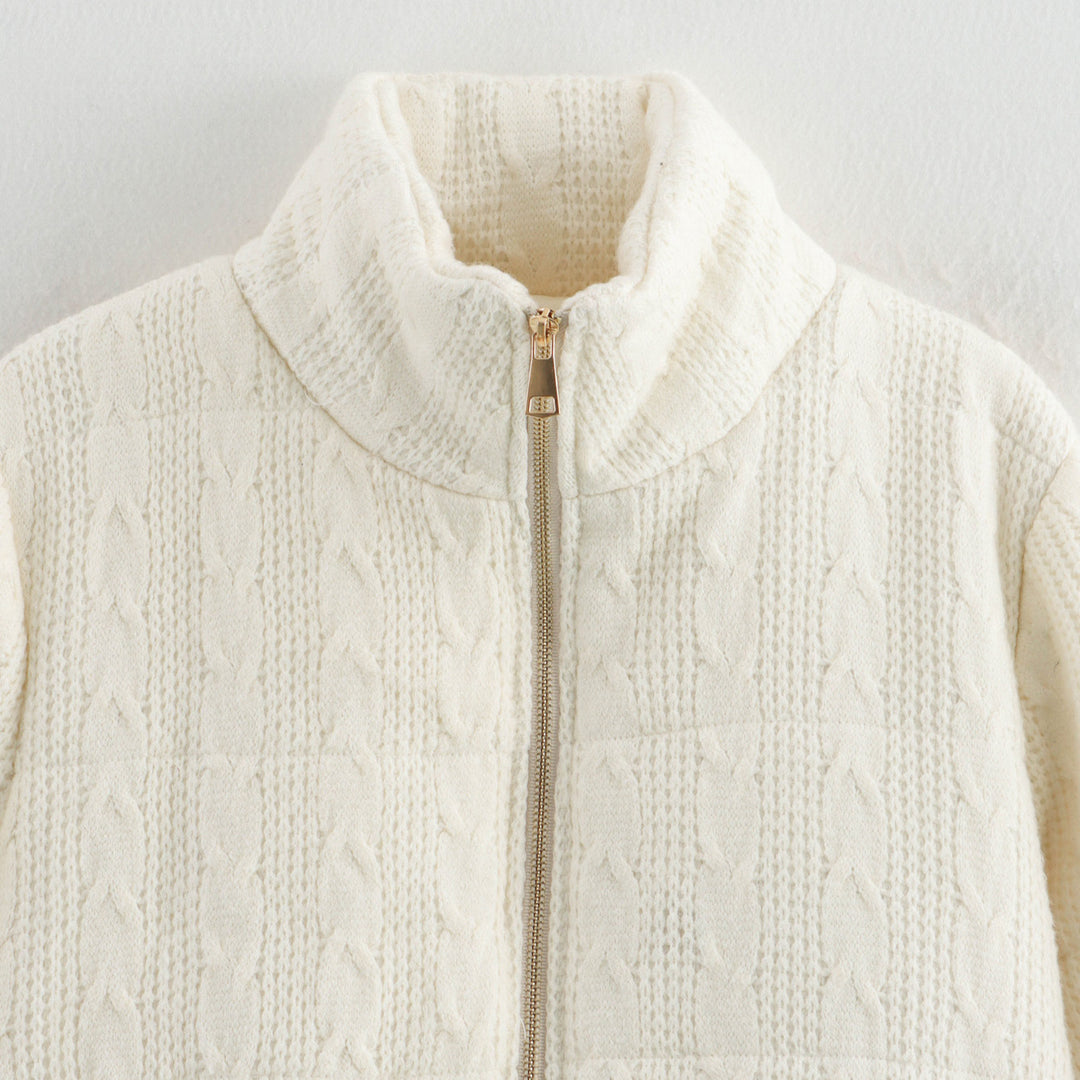 Damen warme Kapuzenjacke aus Strukturstrick EB