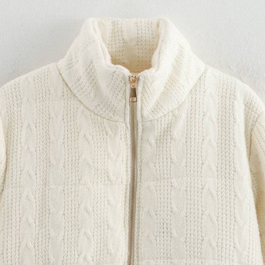 Damen warme Kapuzenjacke aus Strukturstrick EB