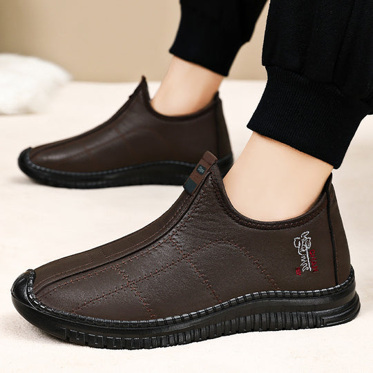 Damen Bequeme und warme Lederhausschuhe mit rutschfester Sohle EB