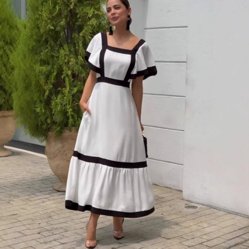 Damen Elegantes Maxikleid mit kontrastierenden Rüschendetails EB