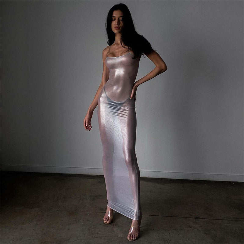 Damen Maxi-Strandkleid aus leichtem Material mit feinen Spaghettiträgern EB