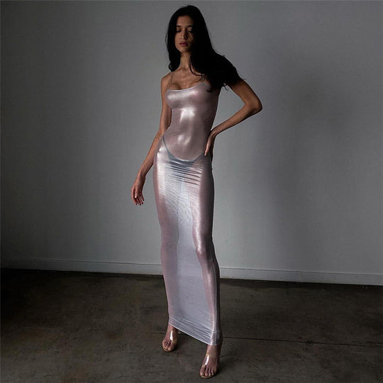 Damen Maxi-Strandkleid aus leichtem Material mit feinen Spaghettiträgern EB