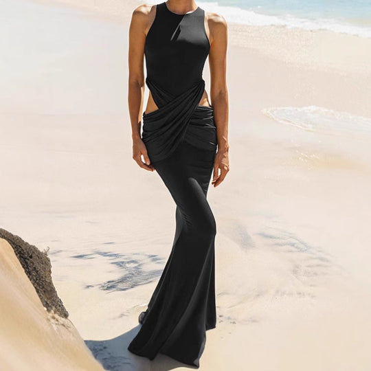 Damen Elegantes Maxikleid mit raffiniertem Wickeldetail und seitlichen Cut-Outs EB