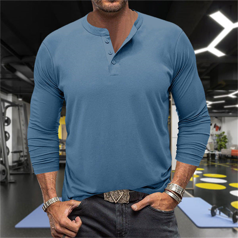 Herren Langarm-Henley-Shirt aus atmungsaktiver Baumwollmischung EB