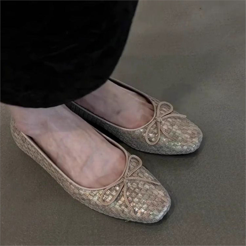 Damen Ballerinas mit zierendem Schleifendetail und elegante Gewebestruktur EB