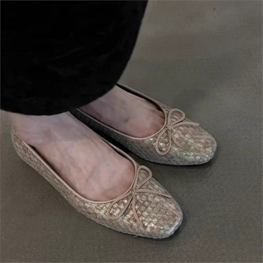 Damen Ballerinas mit zierendem Schleifendetail und elegante Gewebestruktur EB