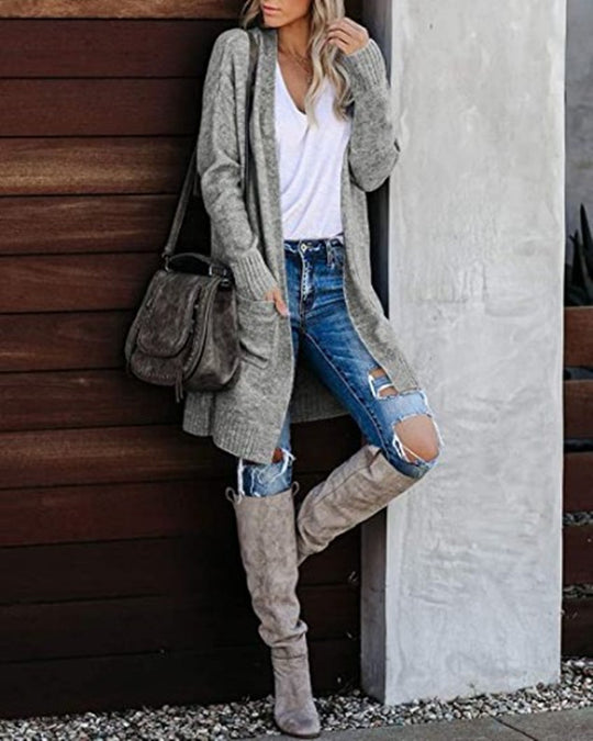 Damen Strickmantel mit offenen Fronten und lässigem Design EB