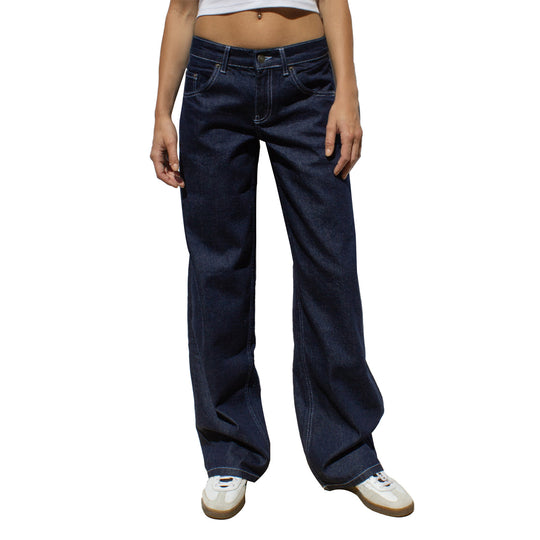 Damen nan weites Denim Hosenmodell mit tiefem Bund und weitem Schlag EB