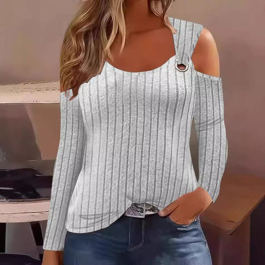Damen elegantes Rippenshirt mit modischem Cut-Out und Schulterdetails EB