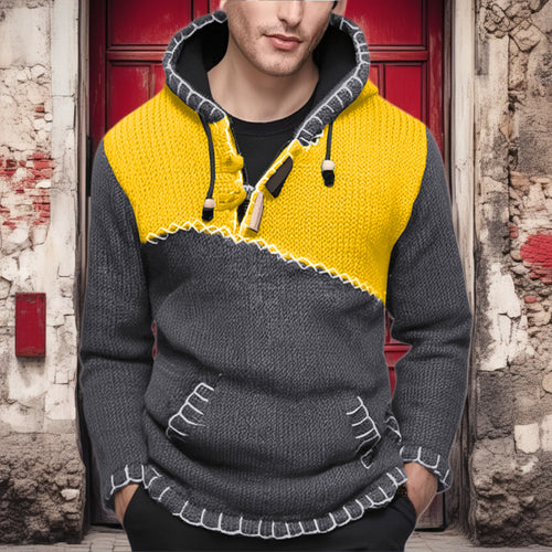 Herren Kapuzenpullover mit einzigartigem Zickzackmuster und hochwertiger Strickstruktur EB