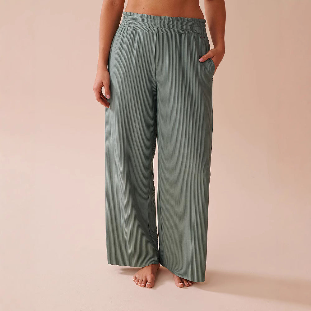 Damen Weite Plissee-Hose mit elastischem Bund und seitlichen Taschen EB