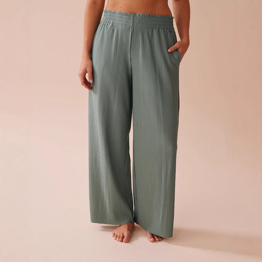 Damen Weite Plissee-Hose mit elastischem Bund und seitlichen Taschen EB
