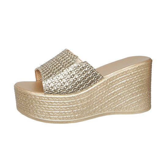 Damen Wedge-Pantoletten mit geflochtenem Obermaterial und rutschfester Sohle EB