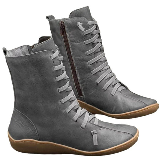 Damen knöchelhohe Schnür-Boots mit seitlichem Reißverschluss und stoßdämpfender Gummisohle EB