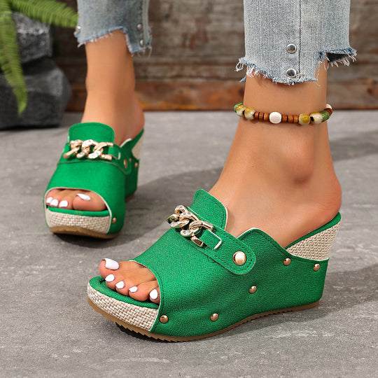 Damen Wedge-Pantoletten mit modischen Schmuckdetails EB