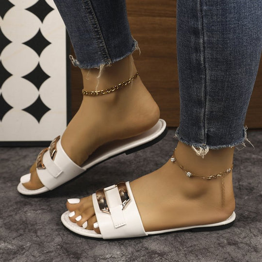 Damen Elegante Riemchen-Pantoletten mit metallic Akzent EB