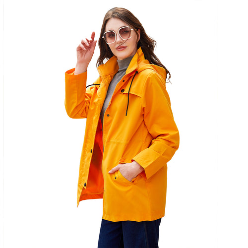 Damen nan leichter wasserdichter Parka mit tailliertem Schnitt, Kapuze und verdecktem Reißverschluss EB