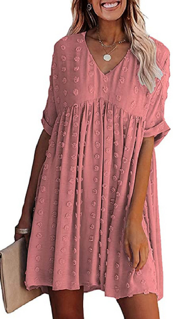 EB | Locker Sitzendes Kurzärmliges Weites Taillenkleid