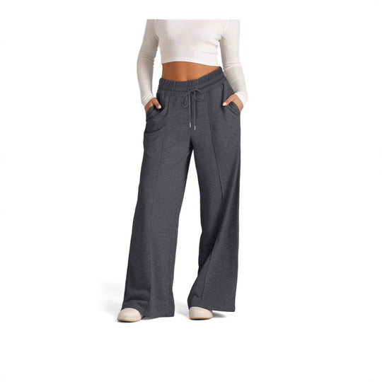 Damen nan weite High‑Waist Palazzo-Loungehose mit elastischem Komfortbund und Kordelzug EB