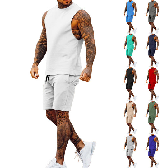 Herren sportliches Tanktop und Shorts-Set mit elastischem Bund EB