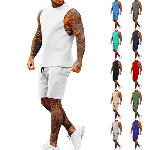 Herren sportliches Tanktop und Shorts-Set mit elastischem Bund EB
