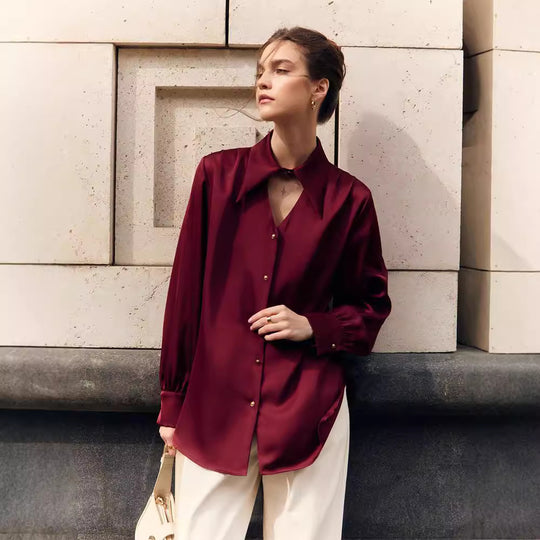Damen elegante Satin-Bluse mit oversize Passform EB