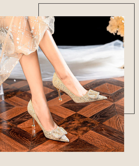 Damen Glamouröse High Heels mit funkelndem Strassdetail und raffinierter Schleifenverzierung EB