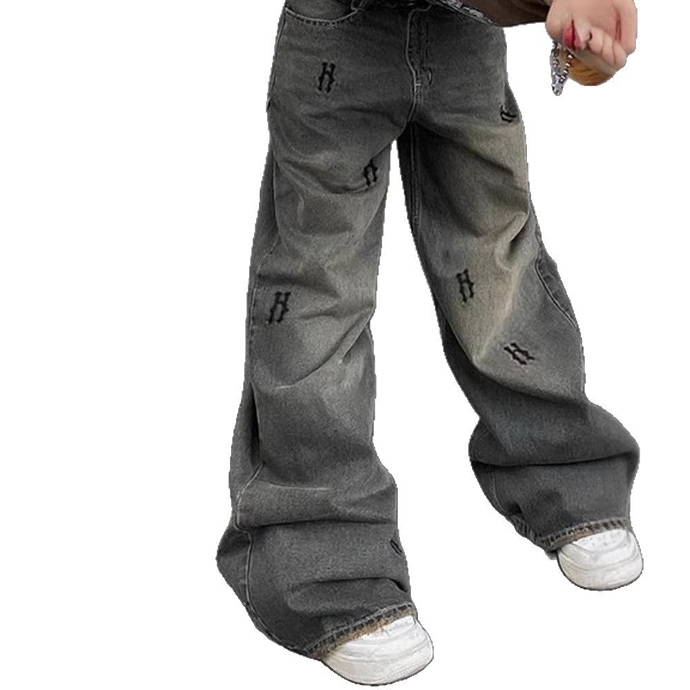 Damen Weiße Stoffhose mit modischen Stickereien EB