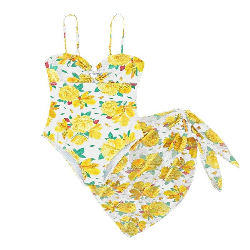 Damen Einteiler Badeanzug mit floralem Muster und passendem Sarong EB