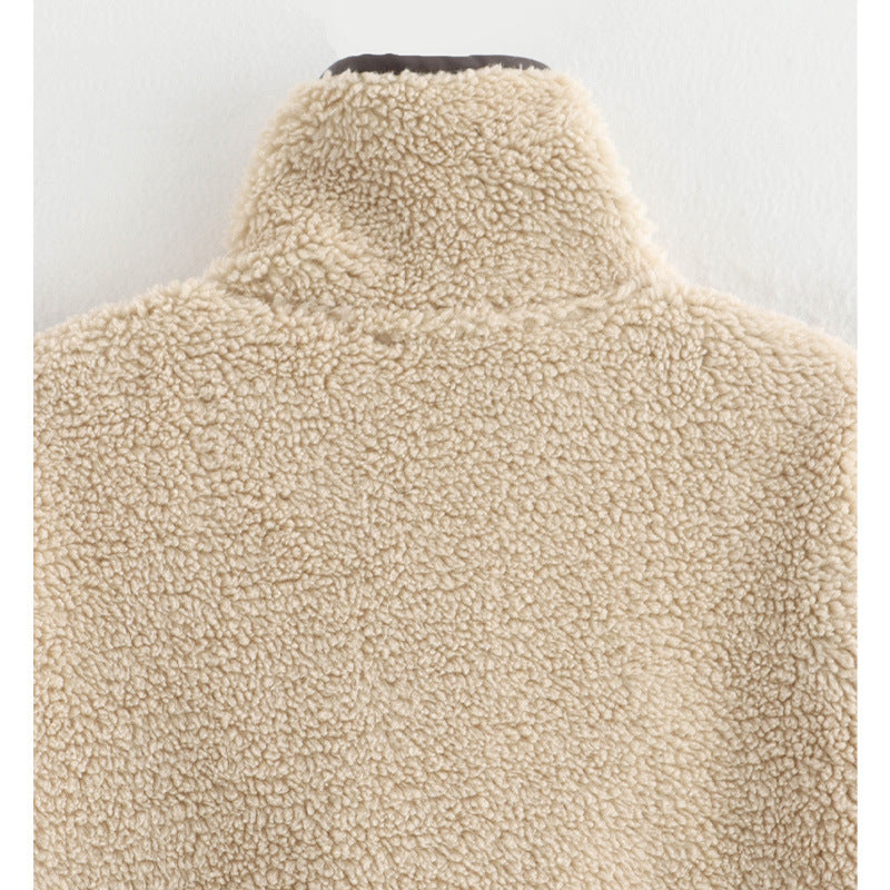 Damen weich gepolsterte Fleecejacke mit hohem Kragen und Knopfverschluss EB