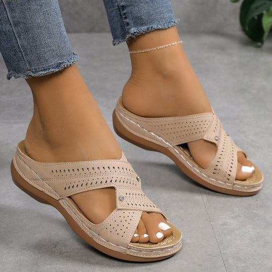 Damen Komfortable Riemchen-Sandalen mit atmungsaktiver Oberflächenstruktur EB