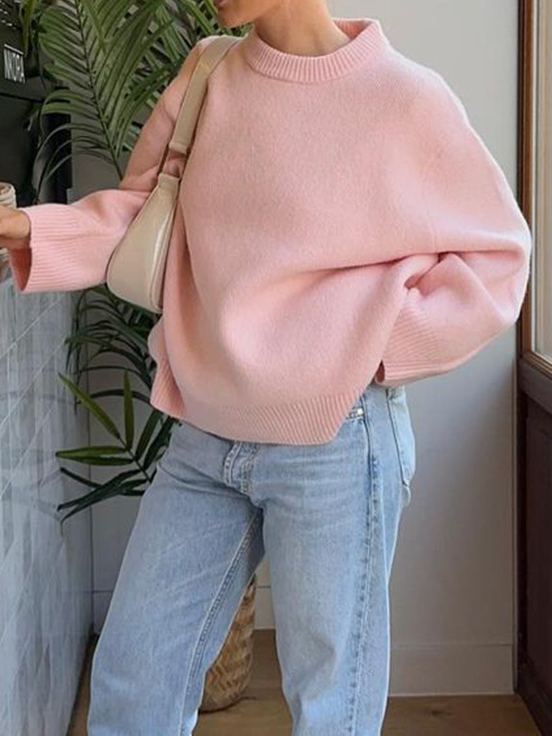 Damen nan oversize Rollkragenpullover mit breitem Rippkragen, voluminösen Ballonärmeln und verlängertem Bündchen EB