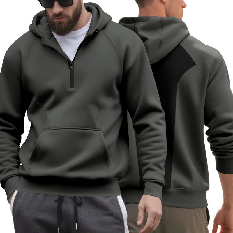Herren nan Halbzip-Kapuzenpullover im minimalistischen Softshell-Look mit Kängurutasche und Raglanärmeln EB