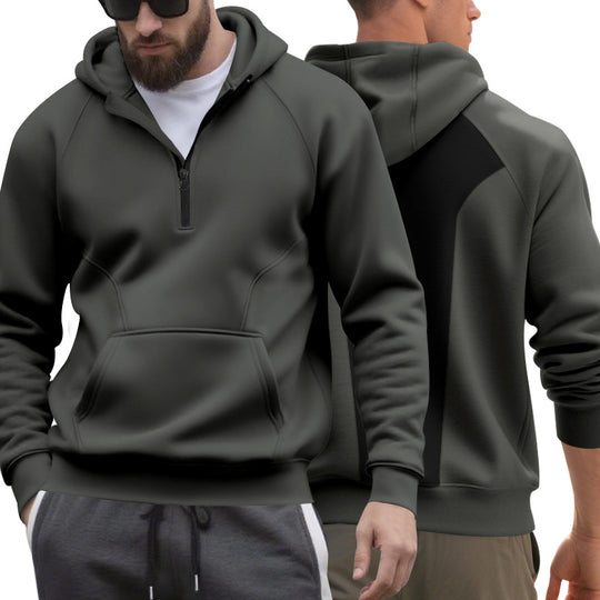 Herren nan Halbzip-Kapuzenpullover im minimalistischen Softshell-Look mit Kängurutasche und Raglanärmeln EB