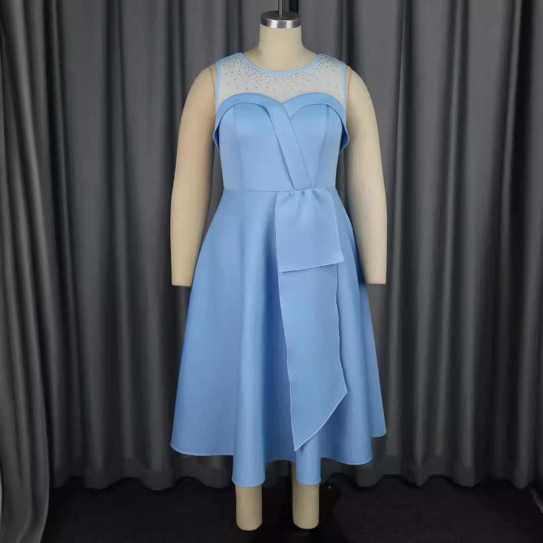Damen Chiffon Abendkleid mit schimmerndem Oberteil und eleganter Schleifen-Applikation EB