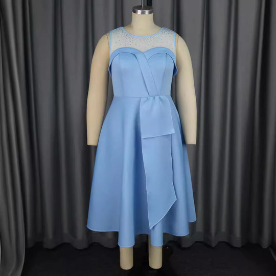 Damen Chiffon Abendkleid mit schimmerndem Oberteil und eleganter Schleifen-Applikation EB