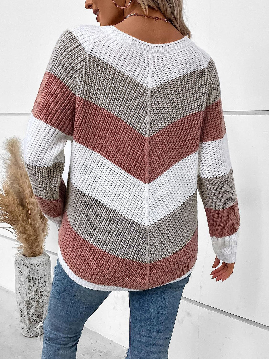 Damen Gemusterter Strickpullover im lässigen Stil EB