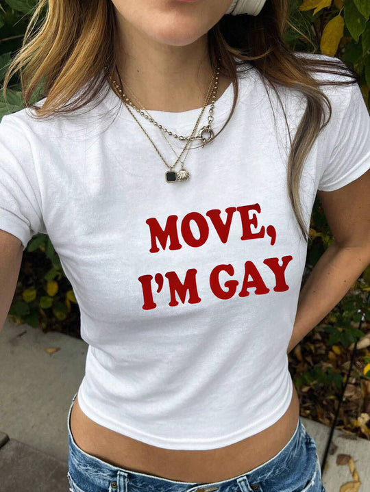 Damen figurbetontes Kurzarm-T-Shirt mit verspieltem Aufdruck EB