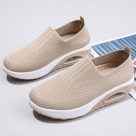 Damen nan elastische Strick-Slipper mit ergonomischer Keilsohle und sichtbarer Luftpolsterkapsel EB