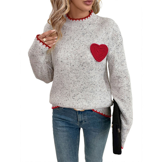 Damen Strickpullover mit Herzapplikation und dekorativem Saum EB