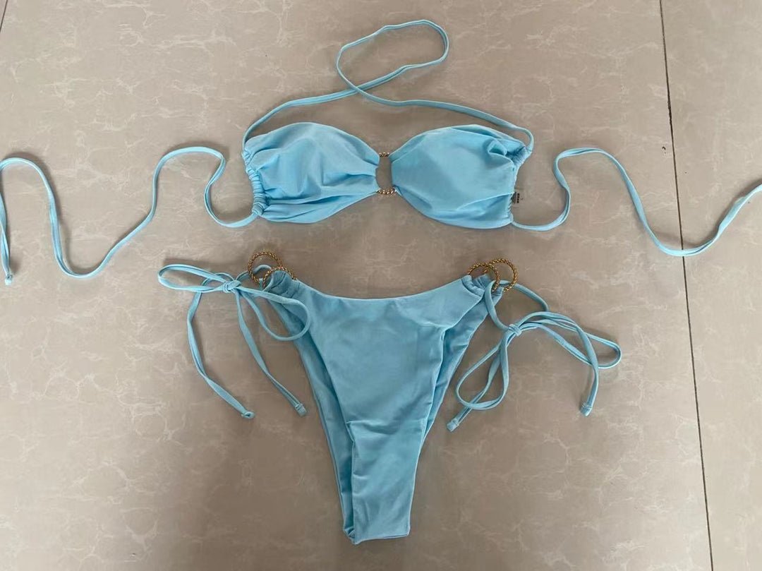 Damen Bandeau-Bikini mit dekorativen Ringen EB