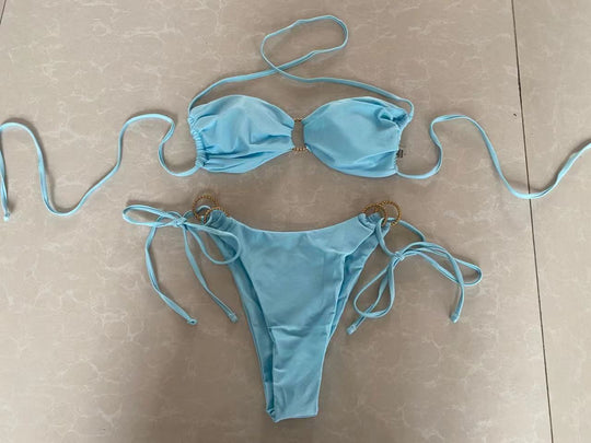 Damen Bandeau-Bikini mit dekorativen Ringen EB