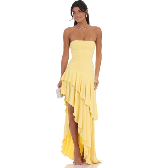 Damen Asymmetrisches Maxikleid mit fließendem Volant EB