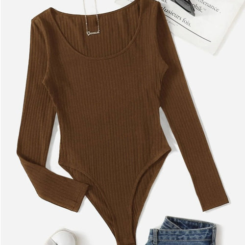 Damen Langarm-Bodysuit aus strukturierter Baumwolle EB