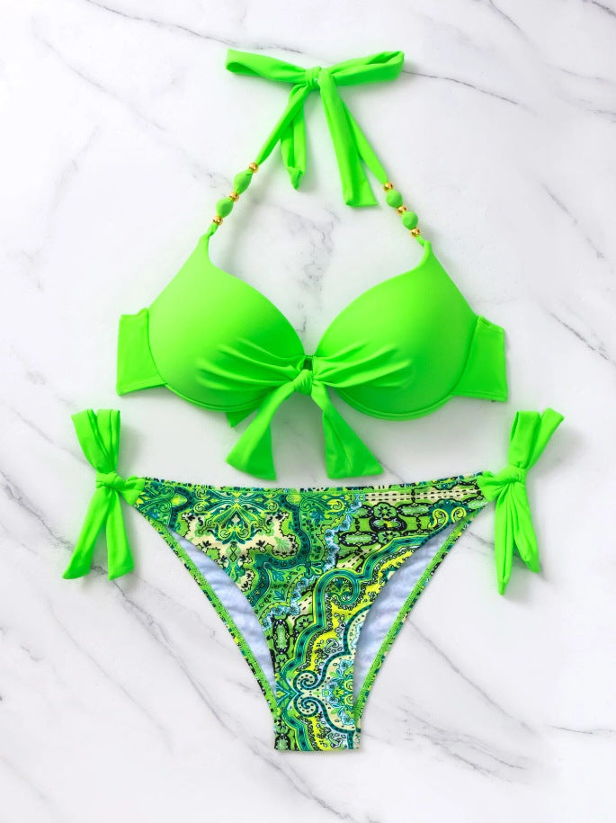Damen Bikini-Set mit modischem Knoten und bunten Akzenten EB