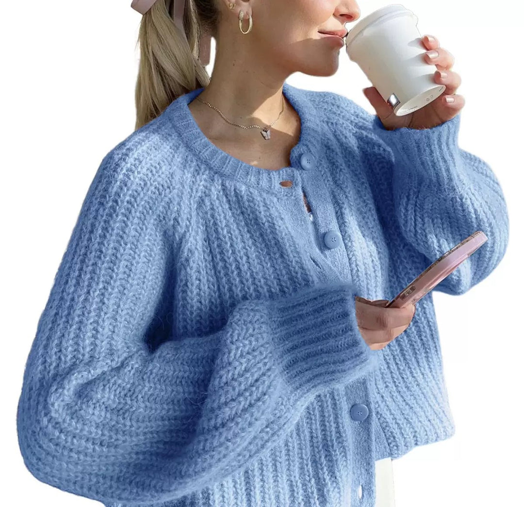 Damen Oversize Mohair-Effekt Strickjacke mit Rippenstruktur und Rundhalsausschnitt EB