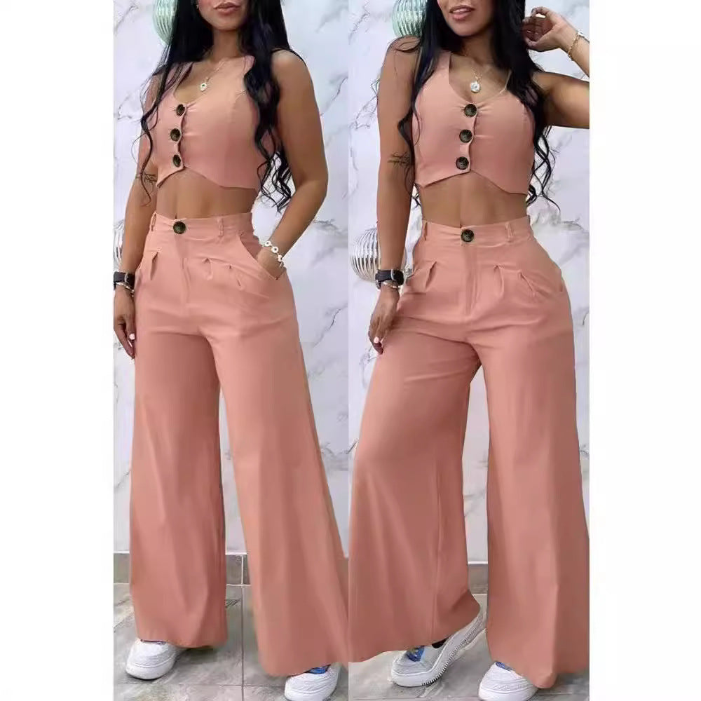 Damen Zweiteiliges Set mit kurzem Oberteil und weit geschnittener Hose EB