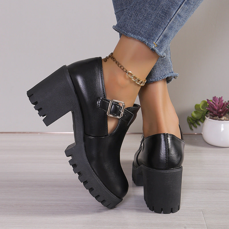 Damen Chunky Heels mit trendiger Schnalle und rutschfester Sohle EB