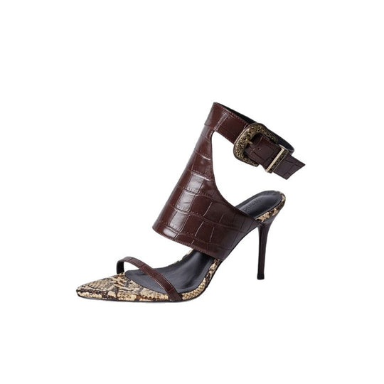 Damen Slingback High Heel Sandalen mit Schlangeleder-Akzent EB